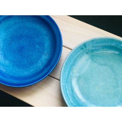 あさひのうつわ　丸プレート　海の色(Asahi Blue)
