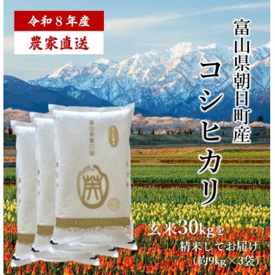 産地直送　令和8年産コシヒカリ　精米9kg×3袋