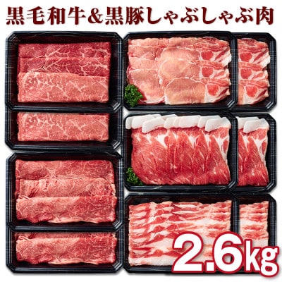 鹿児島産 A4等級 黒毛和牛 & 黒豚 しゃぶ肉セット 合計2.6kg(湧水町)