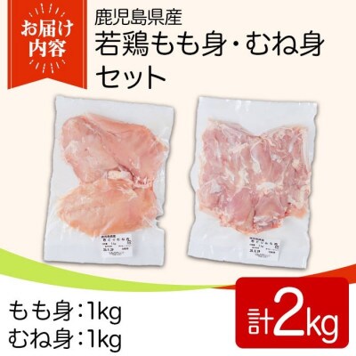 鹿児島県産若鶏もも身・むね身セット(もも、むね)合計2kg (y540)(湧水町)