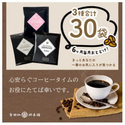 【毎月定期便】厳選ドリップコーヒー 定期便 バリ・アラビカ神山 ドリップコーヒー 3種30袋全6回