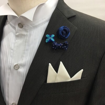 ●ラペルピン3個(ブルー系)&ポケットチーフセット