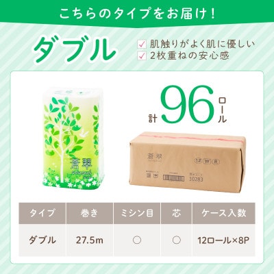 トイレットペーパー 96ロール 蒼翠 ダブル巻
