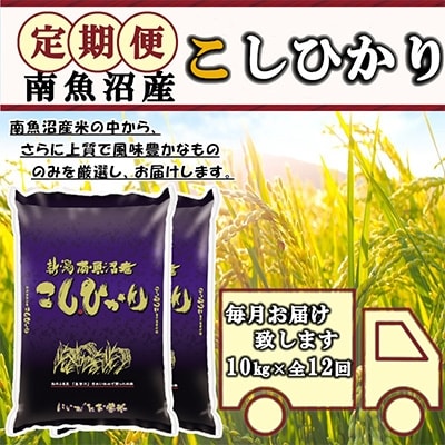 2022年3月発送開始『定期便』米どころのお米屋厳選　南魚沼産こしひかり10kg　全12回