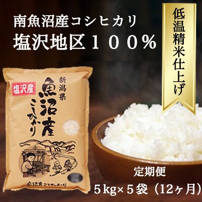 【毎月定期便】南魚沼『塩沢産コシヒカリ』精米 5kg×5袋全12回