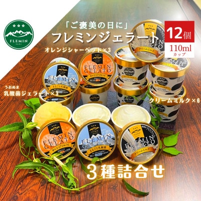 フレミンジェラート|110mlカップ詰合せ 12個 (ミルク6・オレンジ3・乳酸菌3)