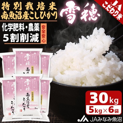 【令和6年産】農薬5割削減「特別栽培米南魚沼産こしひかり雪穂」精米30kg(5kg×6袋)