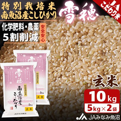 【令和6年産】農薬5割削減「特別栽培米南魚沼産こしひかり雪穂」玄米10kg(5kg×2袋)