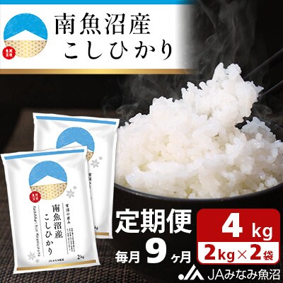【毎月定期便】南魚沼産こしひかり 精米 4kg(2kg×2袋)全9回