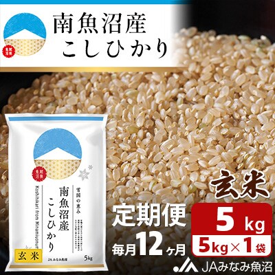 【毎月定期便】南魚沼産こしひかり 玄米 5kg全12回
