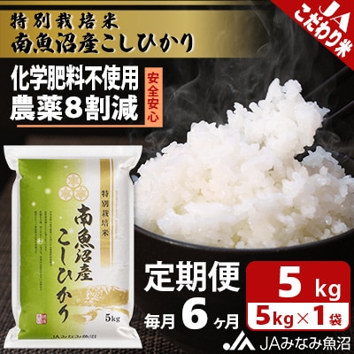 【毎月定期便】特別栽培米南魚沼産こしひかり8割減 精米 5kg全6回