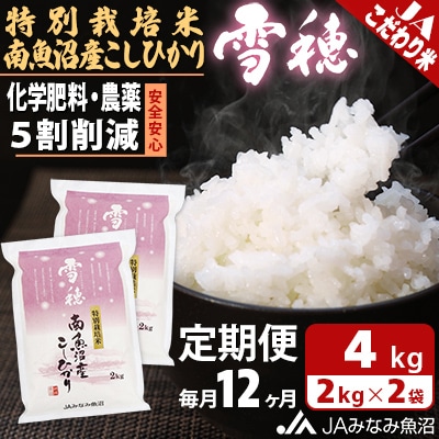 【毎月定期便】特別栽培米南魚沼産こしひかり「雪穂」 精米 4kg(2kg×2袋) 全12回
