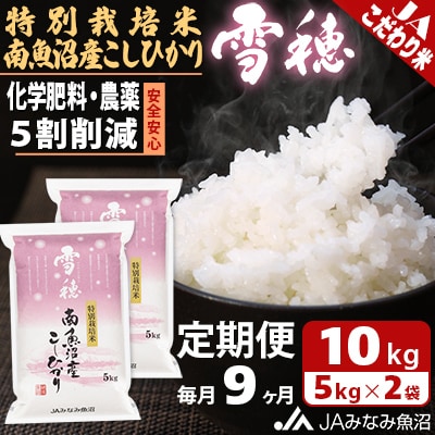 【毎月定期便】特別栽培米南魚沼産こしひかり「雪穂」 精米 10kg(5kg×2袋) 全9回