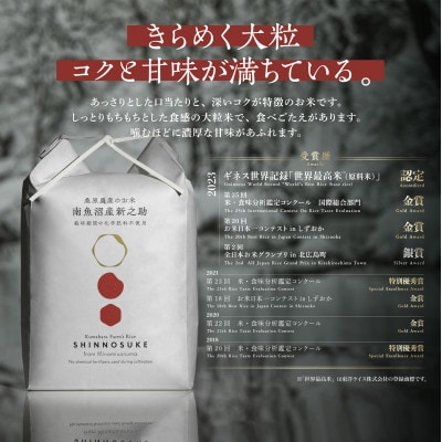 【毎月定期便】ギネス世界記録「世界最高米」認定 最高級南魚沼産新之助5kg 桑原農産のお米全12回