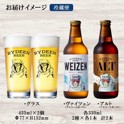 ライディーンビール 330ml 2種(ヴァイツェン・アルト) 専用グラス 2個 新潟県 南魚沼市