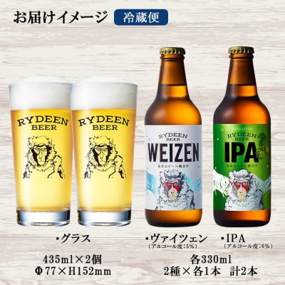 ライディーンビール 330ml 2種(ヴァイツェン・IPA)  専用グラス 2個 新潟県 南魚沼市
