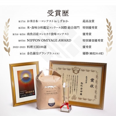 【毎月定期便】最高金賞受賞 栽培期間中5割農薬減 南魚沼産コシヒカリ こまがた家のお米5kg全6回