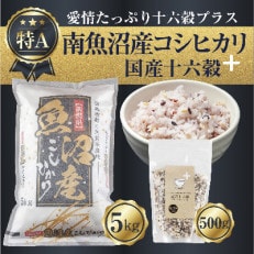 新潟県 南魚沼産 コシヒカリ お米 5kg 精米済み &amp; 十六穀米 500gオリジナルセット