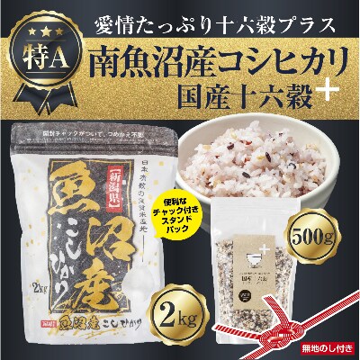 【無地熨斗】新潟県 南魚沼産 コシヒカリ お米 2kg 精米済み & 十六穀米 500g