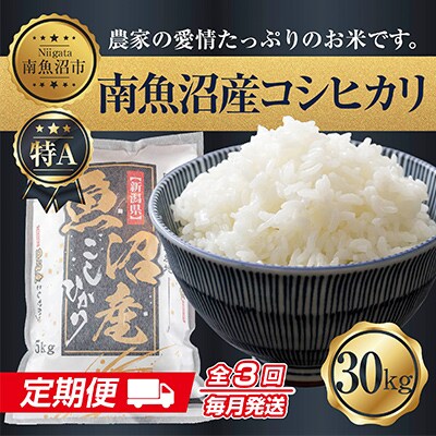 【毎月定期便】新潟県 南魚沼産 コシヒカリ お米 30kg 精米 (美味しい炊き方ガイド付)全3回