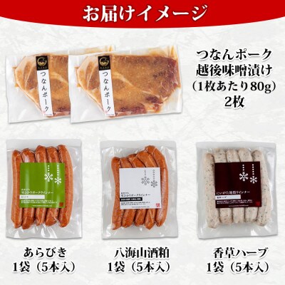 つなんポーク味噌漬け 雪ひかりポークウインナー2種 にいがた地鶏ウインナー 新潟県 南魚沼市