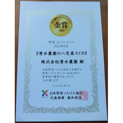 2024年7月中旬発送　野菜ソムリエサミット金賞「清水農園の特別栽培大玉スイカ」　