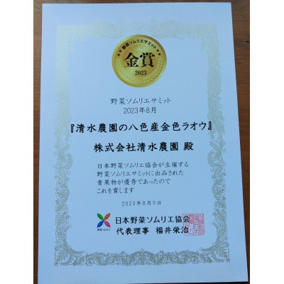 2025年7月下旬から発送予定　野菜ソムリエサミット金賞受賞「清水農園の八色産金色羅皇」
