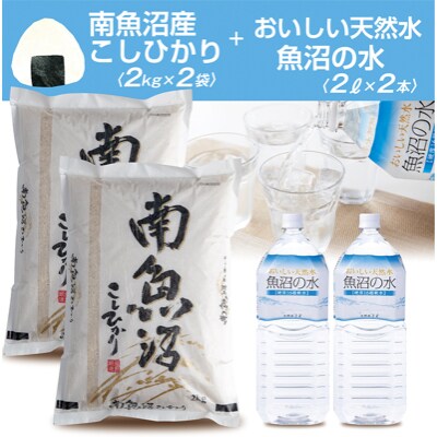 【2023年2月下旬発送】南魚沼産コシヒカリ 2kg×2個 & 魚沼 天然水2L×2本
