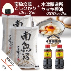 【2023年2月上旬発送】無地熨斗 南魚沼産 コシヒカリ 2kg&times;2個&amp;こだわり醤油300cc&times;2