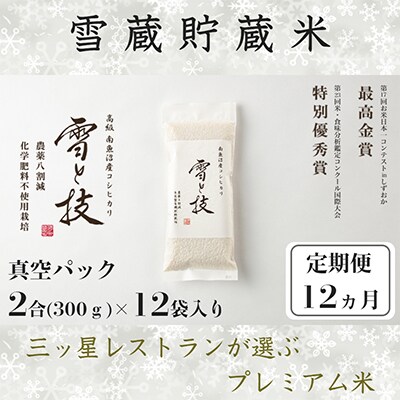 【毎月定期便】《雪蔵貯蔵米》 南魚沼産コシヒカリ 雪と技【 真空2合 (精米)×12袋 】×全12回