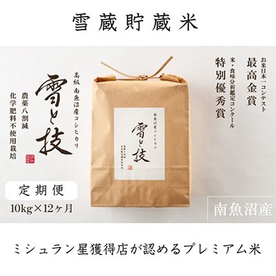 2022年6月発送開始『定期便』雪蔵貯蔵米 南魚沼産コシヒカリ「雪と技」10kg(精米)×全12回