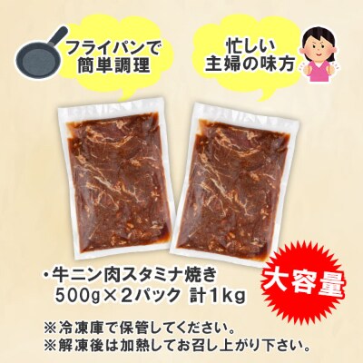 新潟県 南魚沼市 牛ニン肉スタミナ焼き 500g × 2パック 計1kg 野崎フーズ 冷凍 惣菜