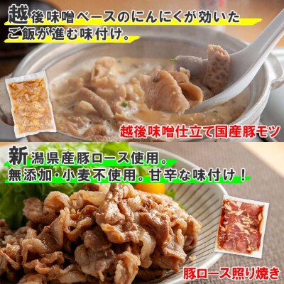 新潟県 南魚沼市 野崎フーズ食べ比べ Bセット 味噌モツ・豚ロース・牛ニン肉・ 豚スタミナ 計2kg