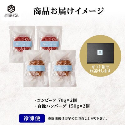 コンビーフ 70g 2個 & ハンバーグ 150g 2個 にいがた和牛 内山肉店 新潟県 南魚沼市