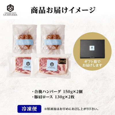 ハンバーグ 2個 & 豚肩ロース 2枚 にいがた和牛 雪ひかりポーク 内山肉店 新潟県 南魚沼市