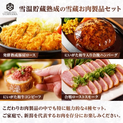 コンビーフ & ハンバーグ & 豚肩ロース & 合鴨ローストスモーク セット 新潟県 南魚沼市