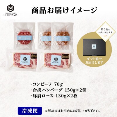 無地熨斗 コンビーフ 70g & ハンバーグ 150g 2個 & 豚肩ロース 130g 2枚 南魚沼