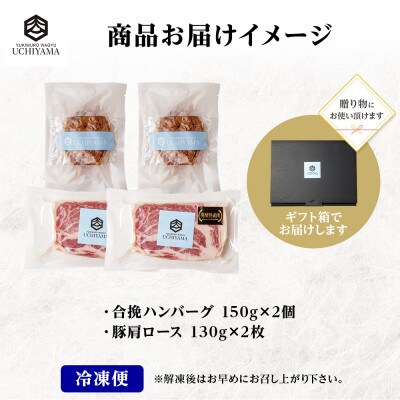 無地熨斗 ハンバーグ 2個 & 豚肩ロース 2枚 にいがた和牛 雪ひかりポーク 内山肉店 新潟県