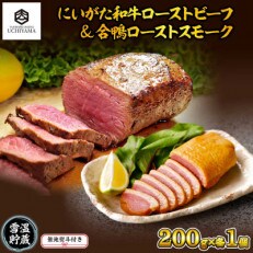 無地熨斗 ローストビーフ & 合鴨ローストスモーク 各200g にいがた和牛 専用ソース付 新潟