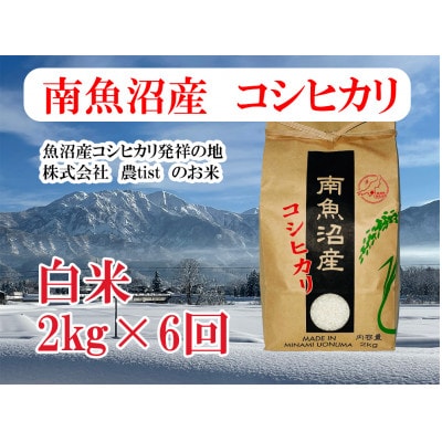 【毎月定期便】南魚沼産 コシヒカリ 白米2kg全6回
