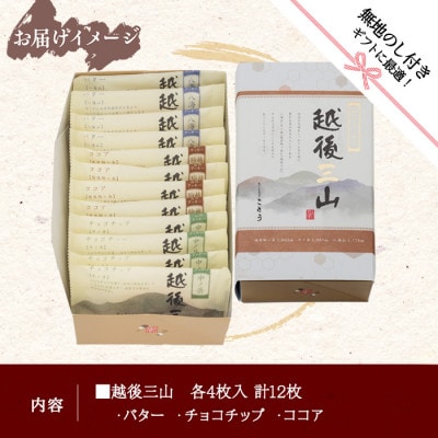 【無地熨斗】新潟県南魚沼市　ことうのクッキー『越後三山( バター・チョコチップ・ココア)』計12個