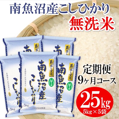 2023年5月発送開始『定期便』≪無洗米≫南魚沼産こしひかり精米 25kg(5kg×5袋) 全9回