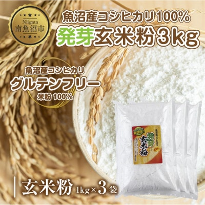 魚沼産 コシヒカリ 発芽玄米粉 1kg×3袋 計3kg 小麦不使用 新潟県 南魚沼市