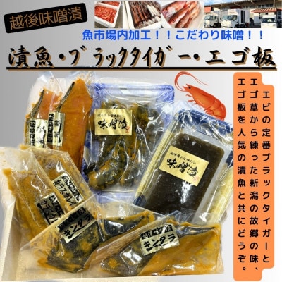 【魚市場直送】越後味噌漬　漬魚+ブラックタイガー+エゴ板セット
