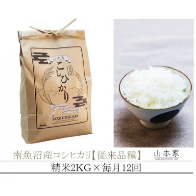 【毎月定期便】山本家 南魚沼産コシヒカリ 精米 2kg【従来品種】全12回