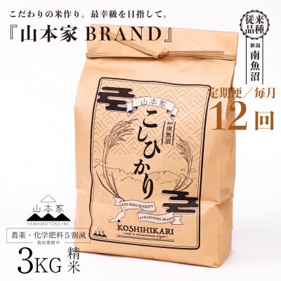 【毎月定期便】南魚沼産コシヒカリ精米3kg【従来品種】山本家全12回