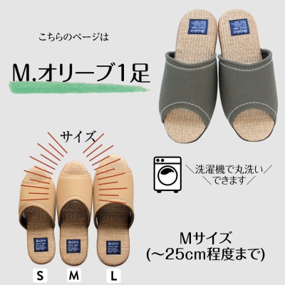 カツラギ×ござスリッパ　Mサイズ　オリーブ1足