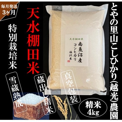 【毎月定期便】とやの里山継承プロジェクト対象【天水棚田米】雲海望む山間地産こしひかり精米4kg全3回