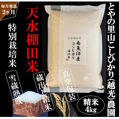 【毎月定期便】とやの里山継承プロジェクト対象【天水棚田米】雲海望む山間地産こしひかり精米4kg全2回