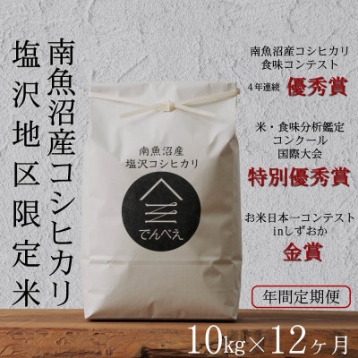 【毎月定期便】南魚沼産コシヒカリ食味コンクール4年連続優秀賞　塩沢地区限定米10kg全12回